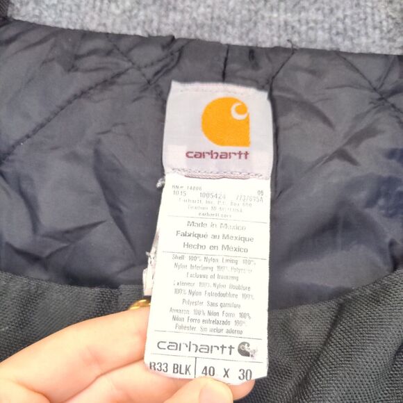 Carhartt Men's Bib Overalls 40x30 Black Square Neck Buckle Cargo Pocket - Picture 10 of 12